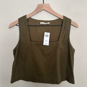 NWT Abercrombie & Fitch Olive Green Crop Top Cotton Square Neck Wide Strap